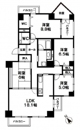 神戸市須磨区北落合、中古マンションの間取り画像です