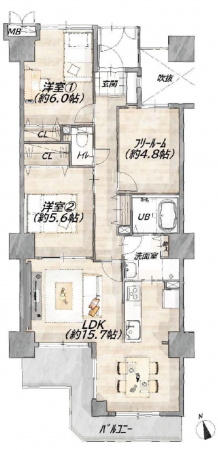 神戸市須磨区一ノ谷町、中古マンションの間取り画像です