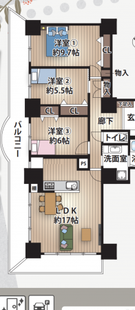 神戸市須磨区道正台、中古マンションの間取り画像です