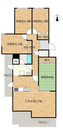 神戸市須磨区北落合、中古マンションの間取り画像です