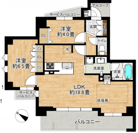 神戸市須磨区東町、中古マンションの間取り画像です