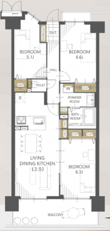 神戸市須磨区清水台、中古マンションの間取り画像です