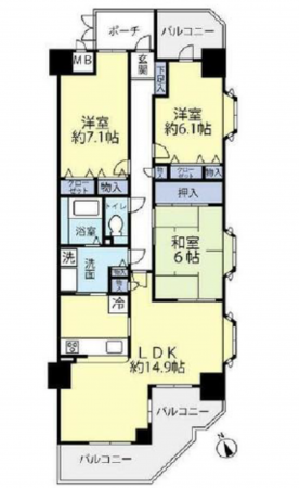 神戸市須磨区一ノ谷町、中古マンションの間取り画像です