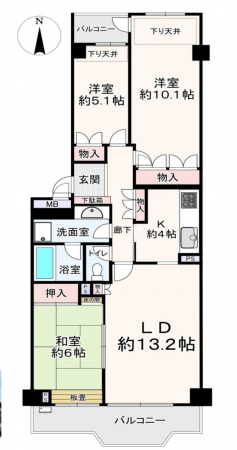 神戸市須磨区道正台、中古マンションの間取り画像です