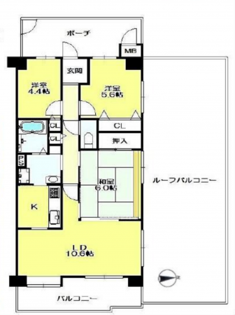 神戸市須磨区清水台、中古マンションの間取り画像です