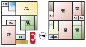 神戸市須磨区妙法寺、中古一戸建ての間取り画像です