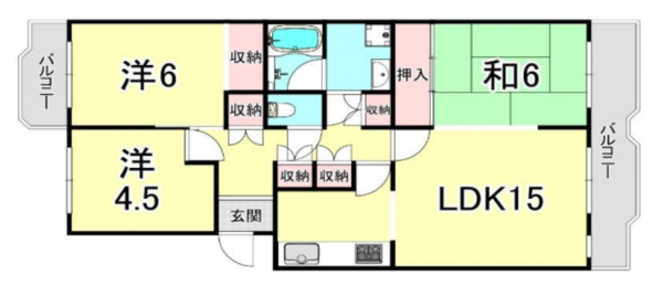 神戸市須磨区北落合、中古マンションの間取り画像です