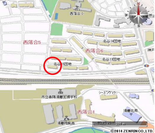 神戸市須磨区西落合、中古マンションの地図画像です