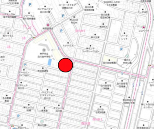 神戸市須磨区白川台、中古マンションの地図画像です