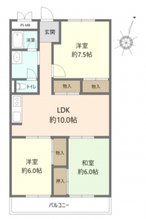 神戸市須磨区白川台、中古マンションの間取り画像です