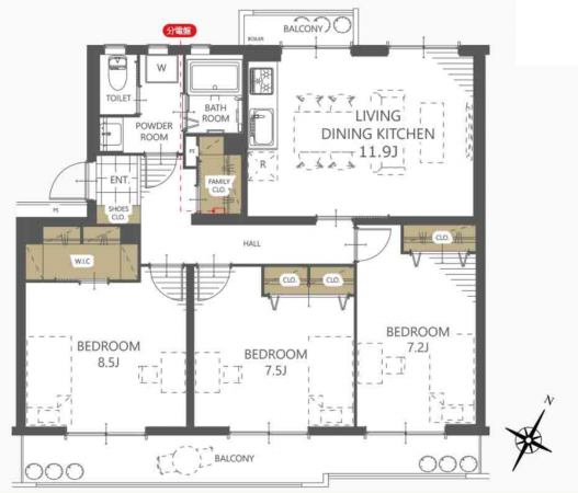 神戸市須磨区中落合、中古マンションの間取り画像です