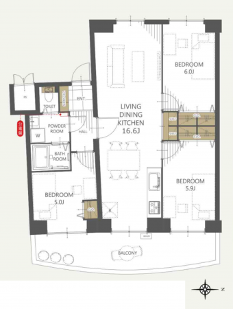神戸市須磨区竜が台、中古マンションの間取り画像です