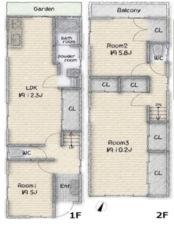 神戸市須磨区天神町、中古一戸建ての間取り画像です