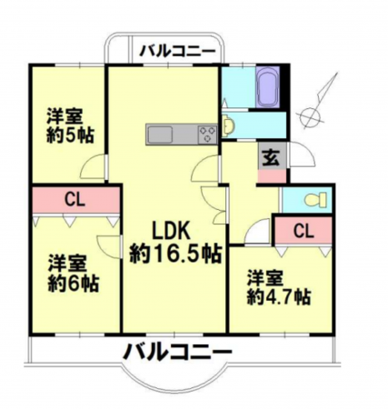 神戸市須磨区横尾、中古マンションの間取り画像です