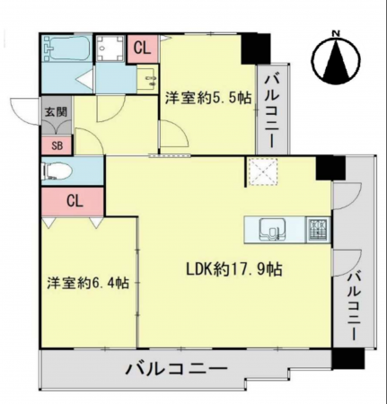 神戸市須磨区南落合、中古マンションの間取り画像です