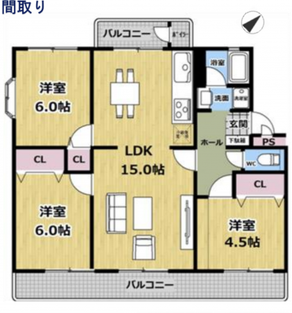 神戸市須磨区横尾、中古マンションの間取り画像です