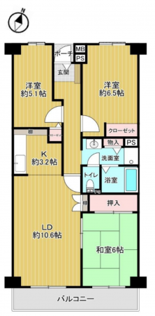 神戸市須磨区北落合、中古マンションの間取り画像です
