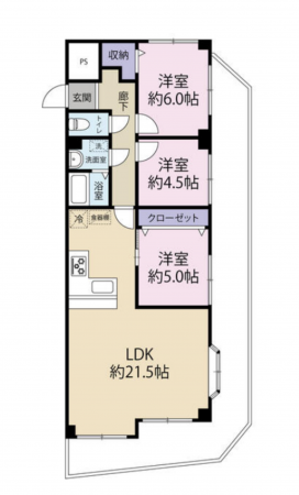 神戸市須磨区須磨浦通、中古マンションの間取り画像です
