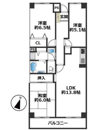 神戸市須磨区北落合、中古マンションの間取り画像です
