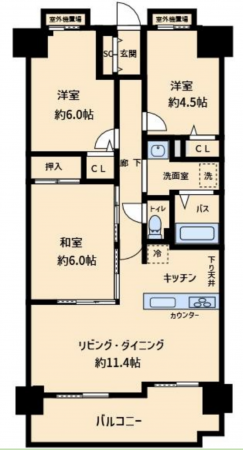 神戸市須磨区清水台、中古マンションの間取り画像です