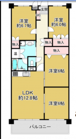 神戸市須磨区若草町、中古マンションの間取り画像です