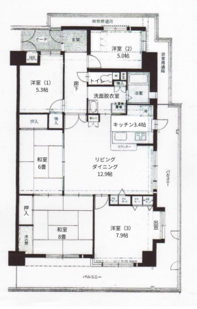 神戸市須磨区白川、中古マンションの間取り画像です