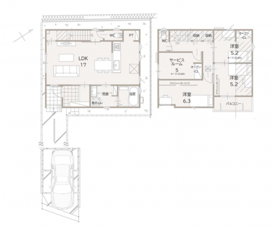 神戸市須磨区関守町、新築一戸建ての間取り画像です