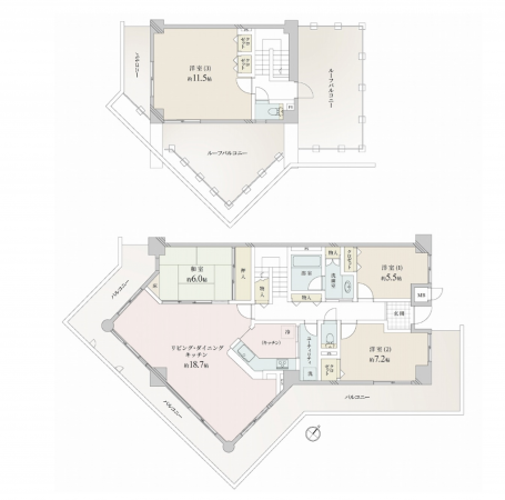 神戸市須磨区白川台、中古マンションの間取り画像です