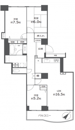 神戸市須磨区道正台、中古マンションの間取り画像です