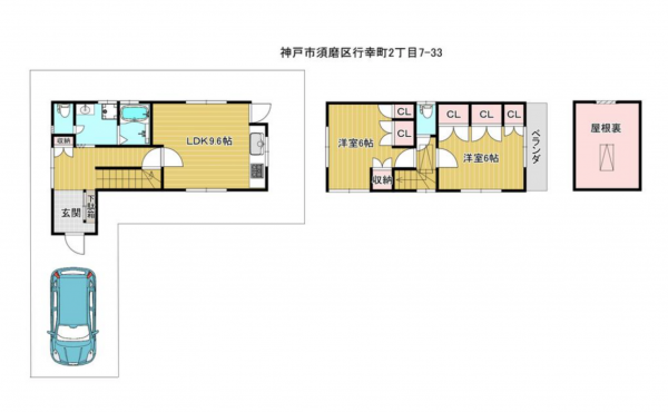 神戸市須磨区行幸町、中古一戸建ての間取り画像です