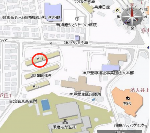 神戸市須磨区友が丘、中古マンションの地図画像です