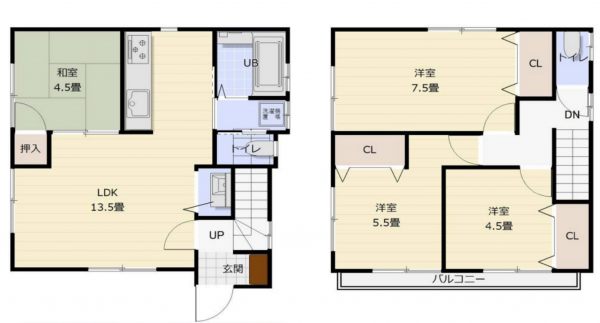 神戸市須磨区川上町、中古一戸建ての間取り画像です