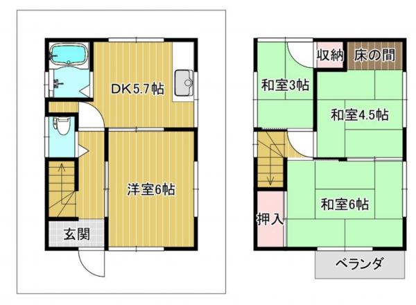 神戸市須磨区大手、中古一戸建ての間取り画像です