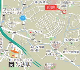 神戸市須磨区緑が丘、新築一戸建ての地図画像です