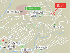 神戸市須磨区緑が丘、新築一戸建ての地図画像です