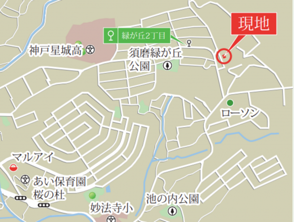 神戸市須磨区緑が丘、新築一戸建ての地図画像です