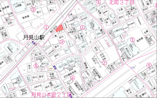 神戸市須磨区月見山本町、土地の地図画像です