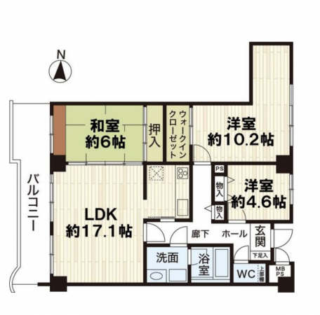 神戸市須磨区妙法寺、中古マンションの間取り画像です