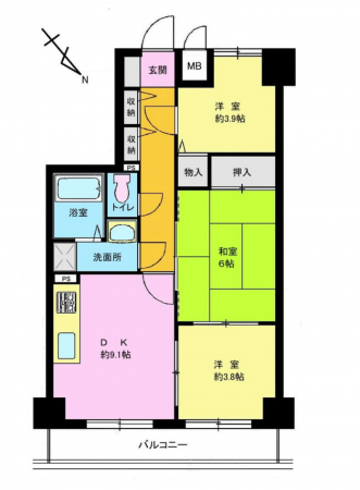 神戸市須磨区大黒町、中古マンションの間取り画像です