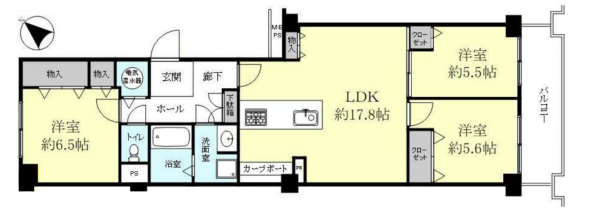 神戸市須磨区離宮前町、中古マンションの間取り画像です