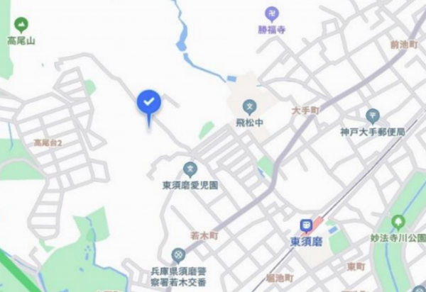神戸市須磨区上細沢町、土地の地図画像です