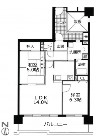 神戸市須磨区清水台、中古マンションの間取り画像です