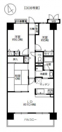 神戸市須磨区白川台、中古マンションの間取り画像です
