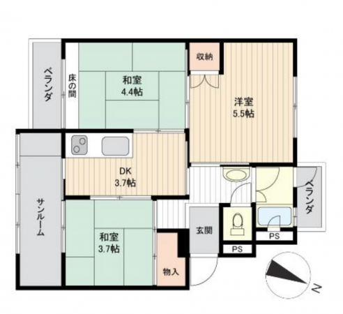 神戸市須磨区高尾台、中古マンションの間取り画像です