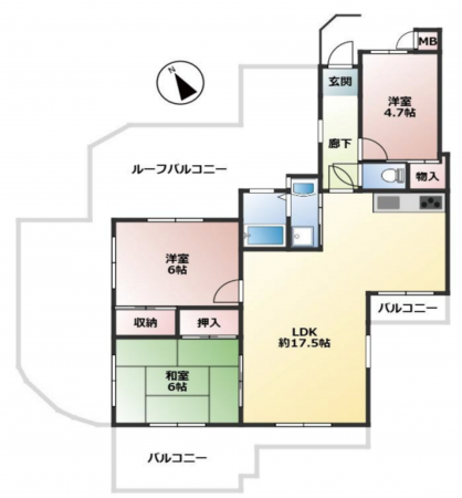 神戸市須磨区桜木町、中古マンションの間取り画像です