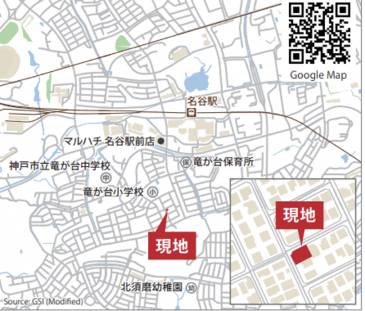 神戸市須磨区竜が台、新築一戸建ての地図画像です