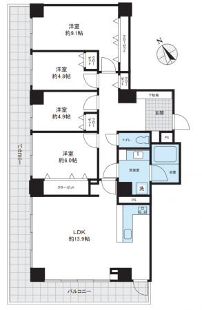 神戸市須磨区道正台、中古マンションの間取り画像です