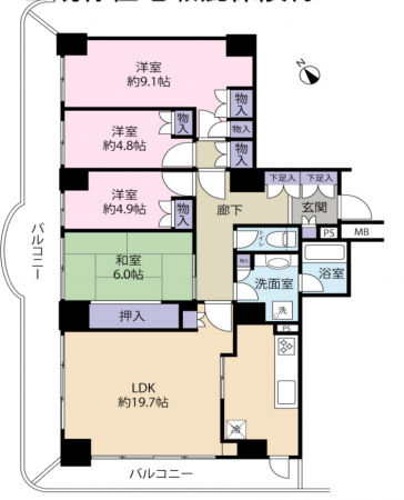 神戸市須磨区道正台、中古マンションの間取り画像です