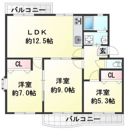 神戸市須磨区横尾、中古マンションの間取り画像です
