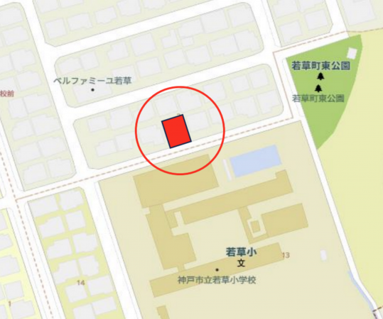 神戸市須磨区若草町、新築一戸建ての地図画像です